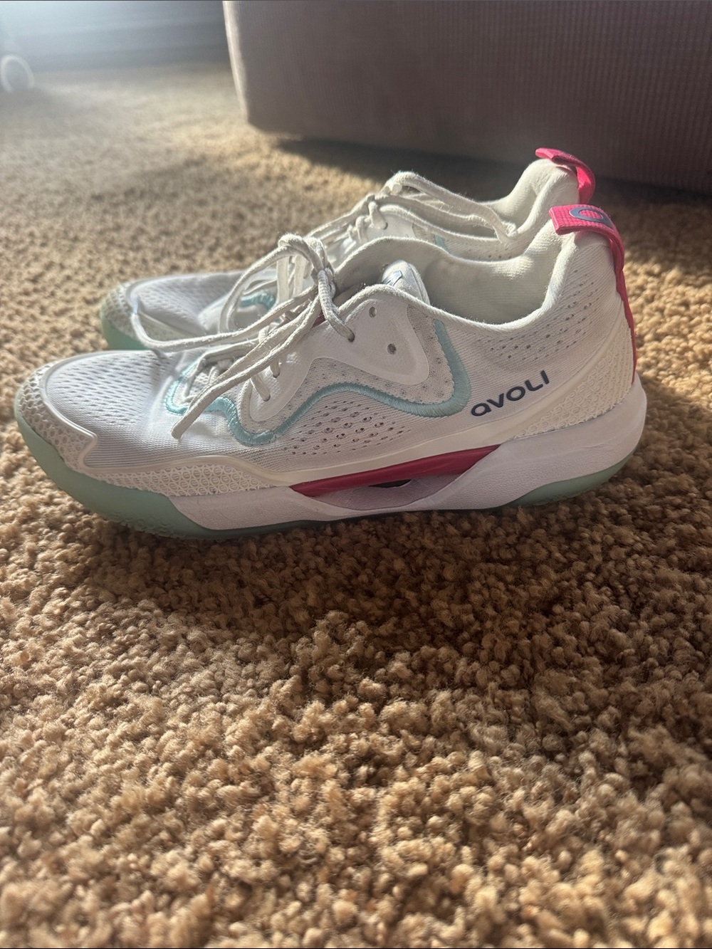 Kids' White Athletic Sneakers with Pink & Mint Accents